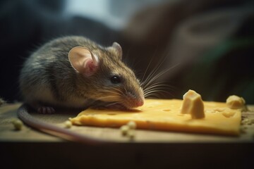 A mouse sleeping, snoring, eating cheese. Generative AI