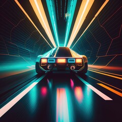 Fototapeta na wymiar neon retro car background created with generative AI tools