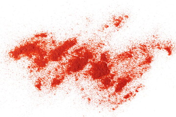 Pile of red paprika ground isolated on white, background and texture, top view