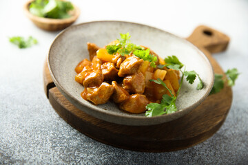 Homemade turkey ragout with pineapple