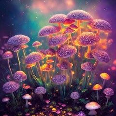 Funghi e Fiori Colorati con Sfondi astratti