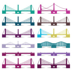 Set of vector bridges isolated on white background