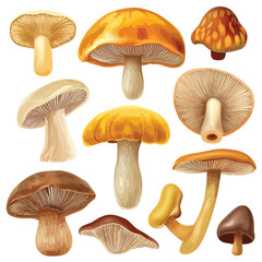 Set of vector mushrooms isolated on white background