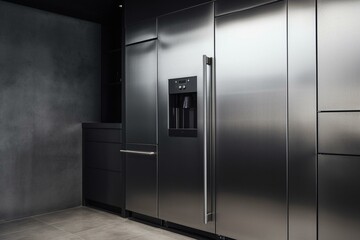 Sleek stainless steel refrigerator with contemporary design. Generative AI