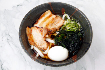 Freshly cooked Japanese food pork belly udon noodles