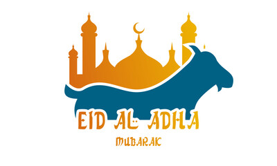 Beautiful eid al adha mubarak with mosque and goat background design vector. Eid mubarak vector design