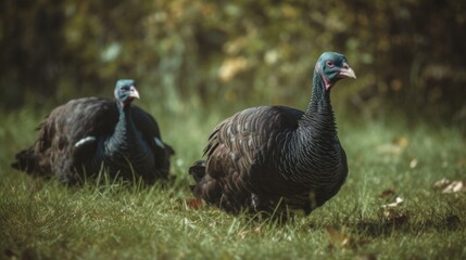 black turkeys on green grass
