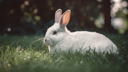 white rabbit in the grass