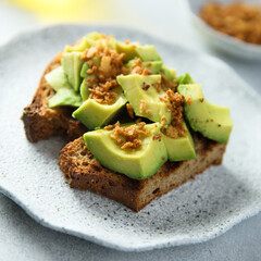 Avocado toast with onion crunch