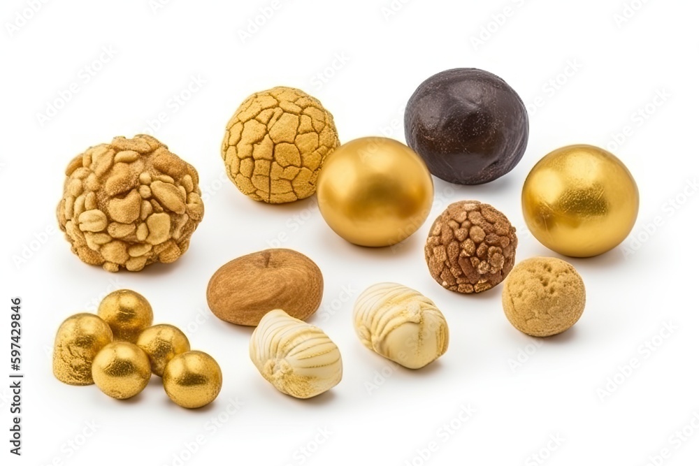 Poster assorted nuts on a plain white background. generative ai
