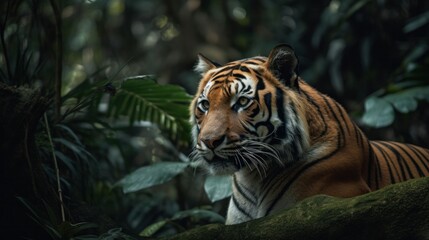 Obraz premium tiger in the tropical forest. Generative AI