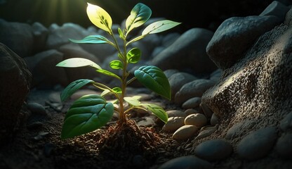 A green plant growing from the ground. AI