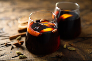 Traditional homemade mulled wine with spices