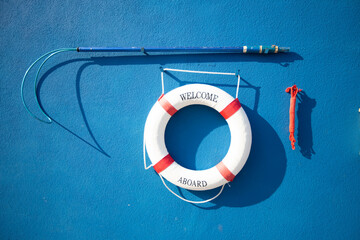 rescue equipment white rubber ring blue hook lifebuoy