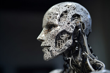 Futuristic Cyber Robot with Human Face Mask