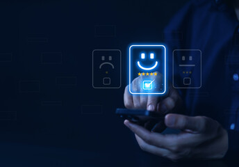 positive customer reviews Five-star. Service satisfaction survey concept	
