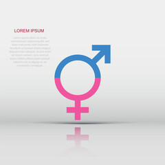 Vector gender icon in flat style. Men and women sign illustration pictogram. Sex business concept.