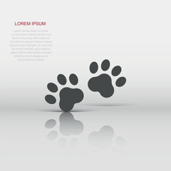 Fototapeta na wymiar Vector paw print icon in flat style. Dog or cat pawprint sign illustration pictogram. Animal business concept.