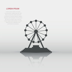 Vector ferris wheel icon in flat style. Carousel in park sign illustration pictogram. Amusement ride business concept.