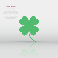Vector four leaf clover icon in flat style. Clover sign illustration pictogram. Flower business concept.