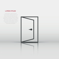 Vector door icon in flat style. Exit sign illustration pictogram. Open door business concept.