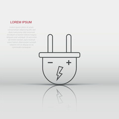 Vector electric plug icon in flat style. Power wire cable sign illustration pictogram. Wire business concept.