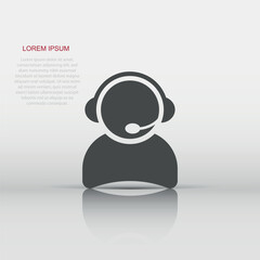 Vector operator with microphone icon in flat style. Operator in call center sign illustration pictogram. People business concept.