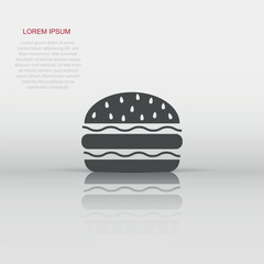 Vector burger fast food icon in flat style. Hamburger sign illustration pictogram. Burger business concept.