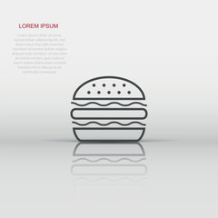 Vector burger fast food icon in flat style. Hamburger sign illustration pictogram. Burger business concept.