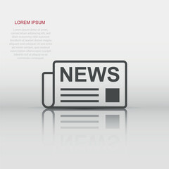 Vector newspaper icon in flat style. News sign illustration pictogram. Newsletter business concept.
