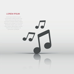 Vector music icon in flat style. Sound note sign illustration pictogram. Melody music business concept.