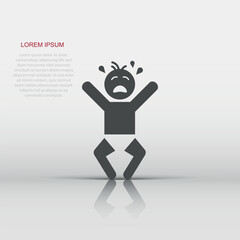 Vector crying baby icon in flat style. Anger emotions child sign illustration pictogram. Baby business concept.