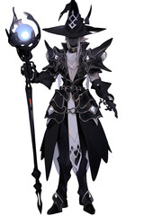 黒魔術師の男性キャラクターの全身イラスト(AI generated image)