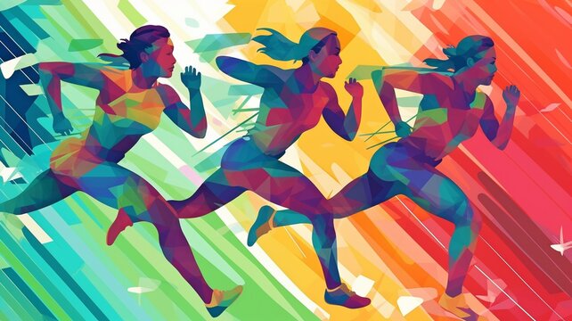 picture of young athletes sprinting boys and girls against a vibrant backdrop that perfectly depicts the thrill of athletics.  The Generative AI