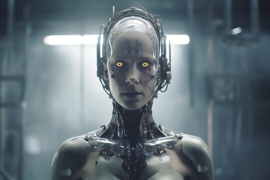 cyborg girl, created by a neural network, Generative AI technology