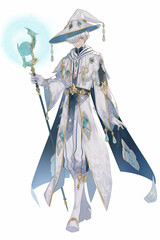 白魔術師の男性キャラクターの全身イラスト(AI generated image)