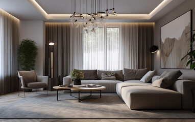 A living room with a contemporary style interior designed by AI.  Generative AI 