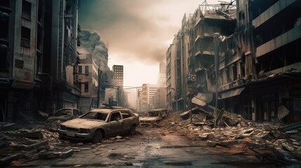 Fototapeta na wymiar Apocalypse in a big modern city. Generative AI 
