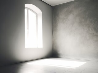 Empty room with a window and concrete wall. Generative ai