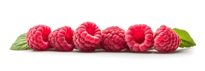 Sweet raspberry with leaves on white. Ai generative. illustration