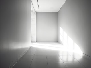 Empty white room with shadow overlay. Generative ai