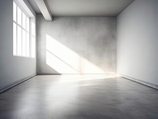 An empty room with a window lit by sunlight, natural shadow overlay, suitable for product placement. Generative ai
