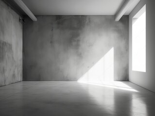 Obraz premium An empty room with window and white concrete wall with soft shadow overlay and sunlight. Generative ai