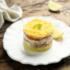 Traditional homemade Mimosa salad