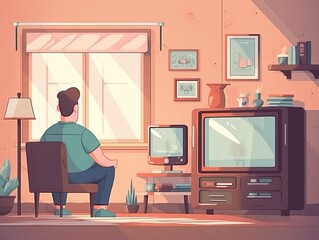 Fototapeta premium Person sitting on chair and watching television. Generative ai