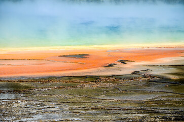 Steam rising from Grand Prismatic Spring, Yellowstone National Park