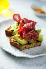 Avocado toast with smoked ham