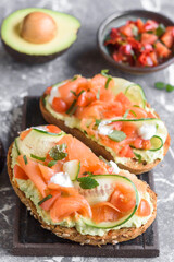 Avocado on toast with smoked salmon 