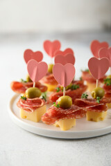 Delicious salami and cheese canape