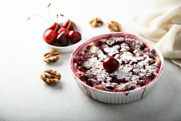 Homemade cherry crumble with walnut